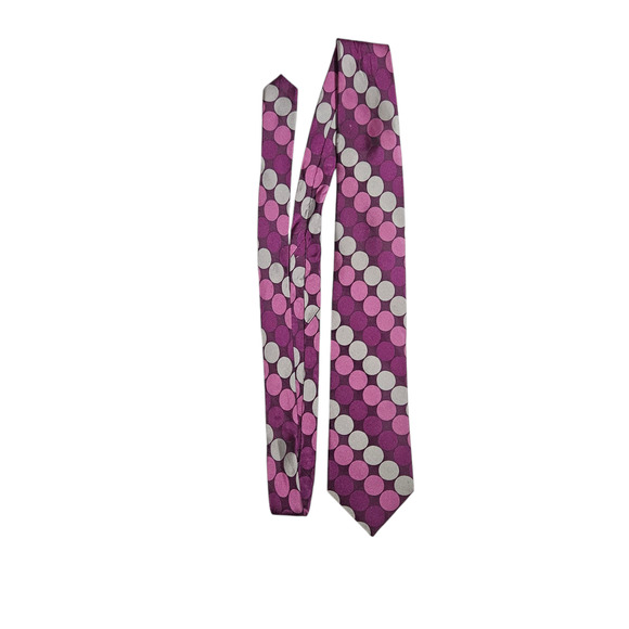 Michael Michael Kors Purple Silver Pink Polka Dot Silk Necktie 3.75” Wide - Picture 4 of 7